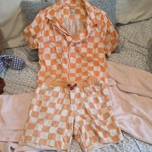 Cat & Jack Orange Checkered Kids Playsuit Set